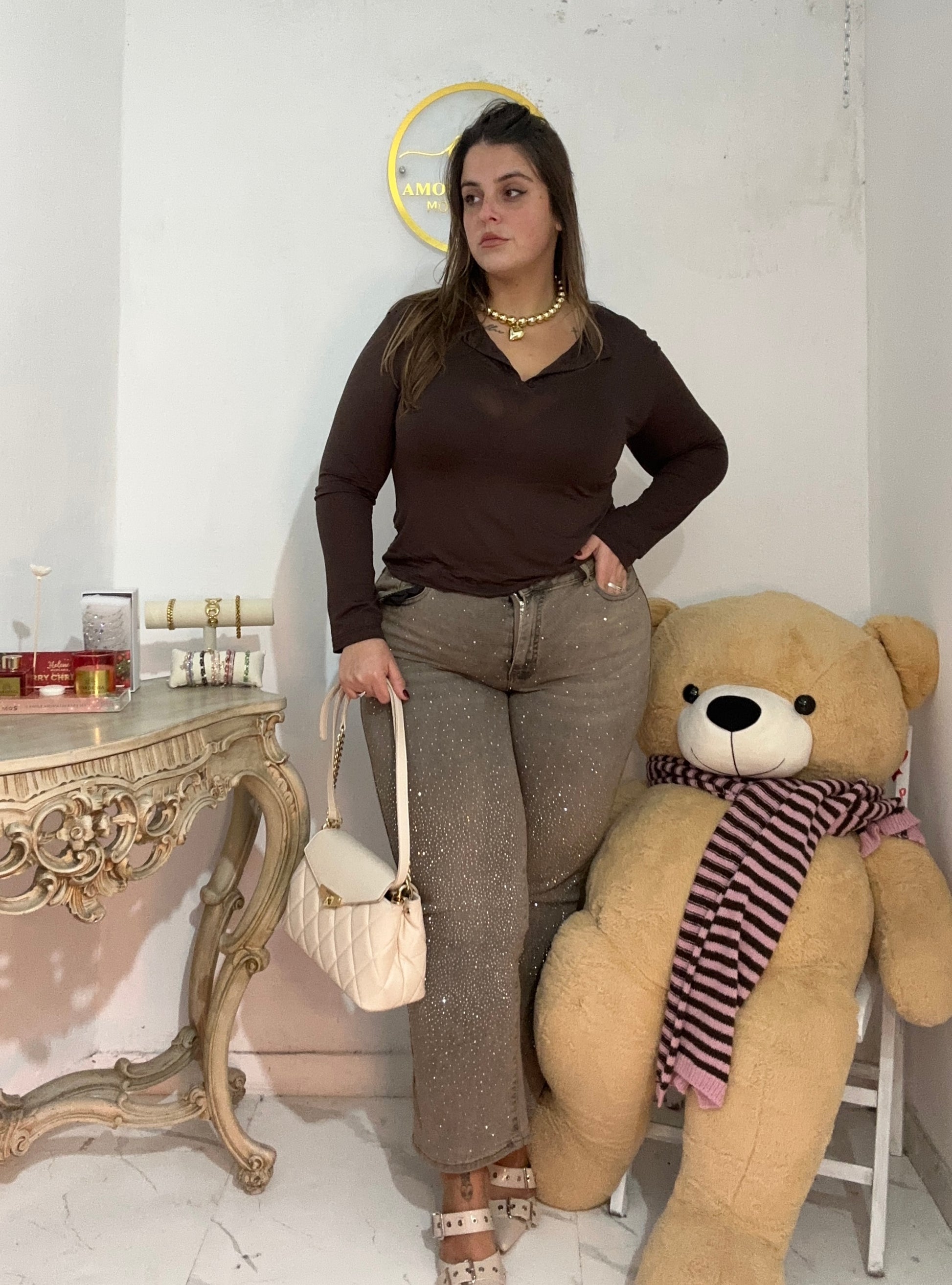 Jeans sabbia di brillantini